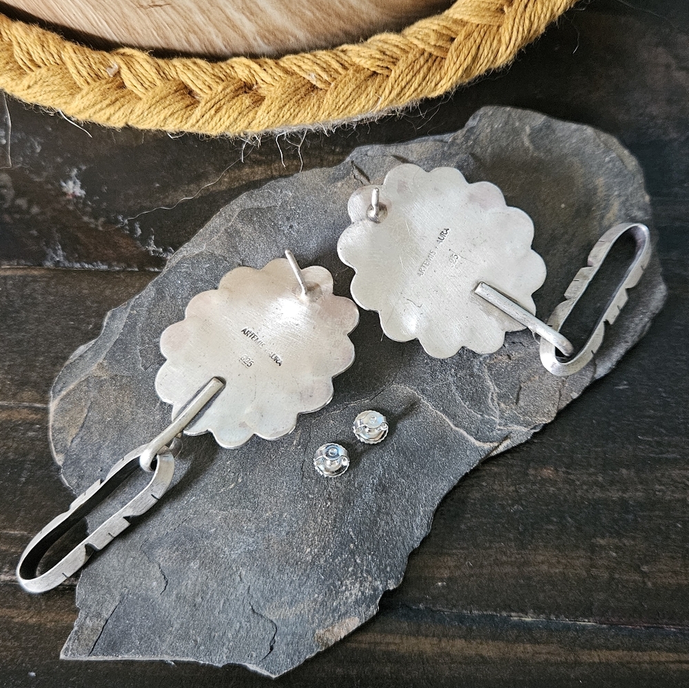 Navajo Sterling Silver Turquoose Earrings - Picture 6 of 8
